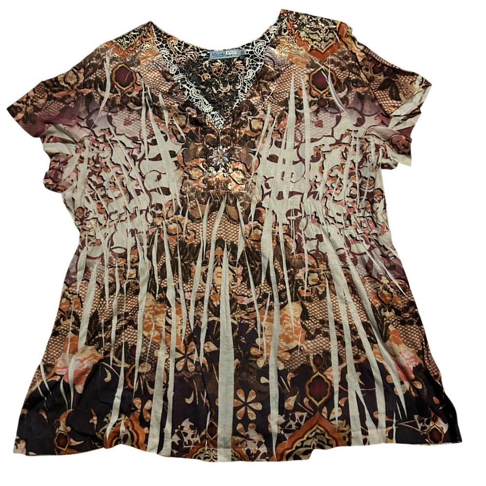 Unity World 3X Crochet Lace Rhinestone Empire Waist Top‎ Boho Whimsigoth Hippie